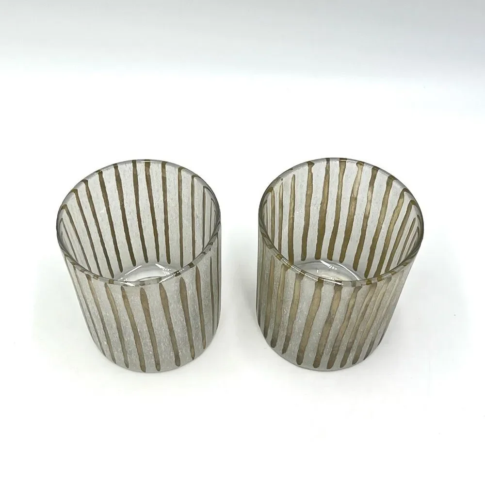 Pair‎ of Crate & Barrel - Minx Striped Votive Candle Holders - Two (2) Set NEW